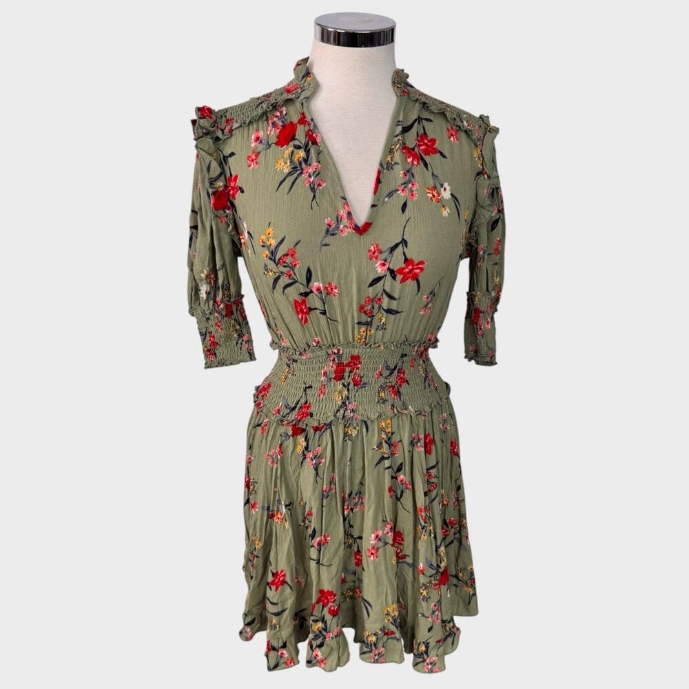 Francesca's Blue Rain Small Larisa NEW NWT Dress Olive Green Floral V Neck Rayon